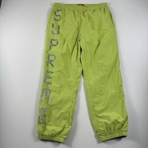 SUPREME WINDBREAKER PANTS Reflective Spelled Out Logo Men Large Neon Green Lined